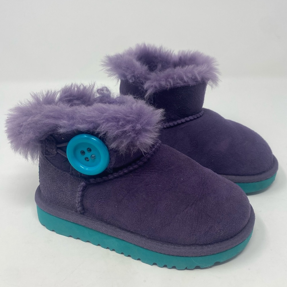 UGG Sheepskin Bailey Boot Booties Shoes Purple Teal Girls Size 9